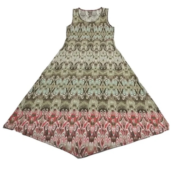 Chico’s Maxi Dress Batik Ikat Print Asymmetrical Hem Size S - Picture 2 of 12